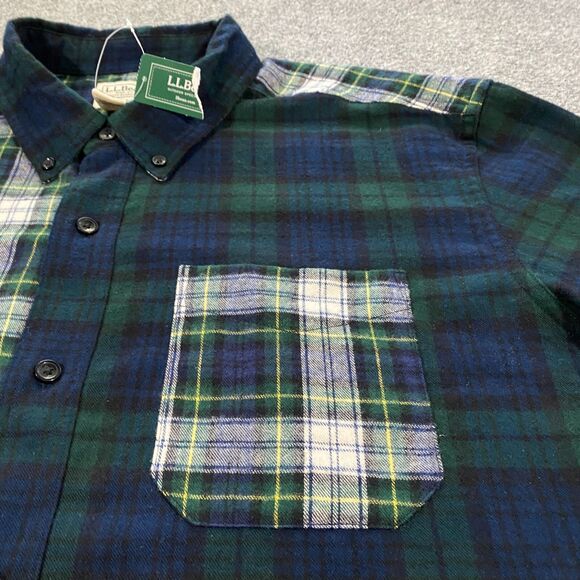 L.L. Bean Scotch Plaid Colorblock Flannel Shirt Adult XL Blue Green Blackwatch - Picture 6 of 16